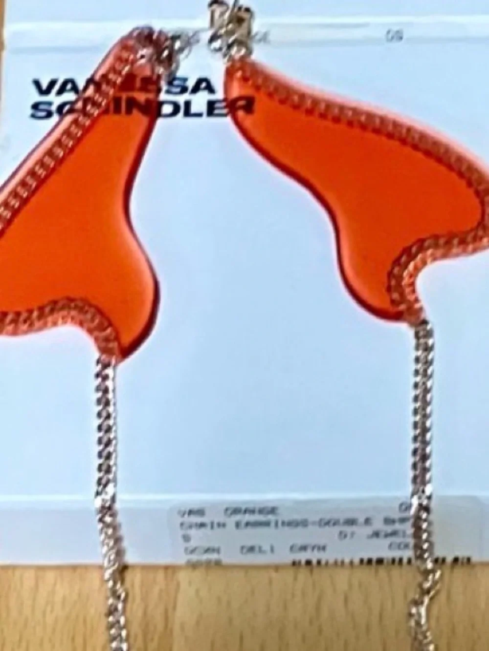 Vanessa Schindler Orange and silver Abstract Lucite Necklace and Earrings Set
